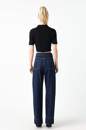 GREY LAB - Ribbed Polo Knit Top with Side slit - TOPS available at Objectrare