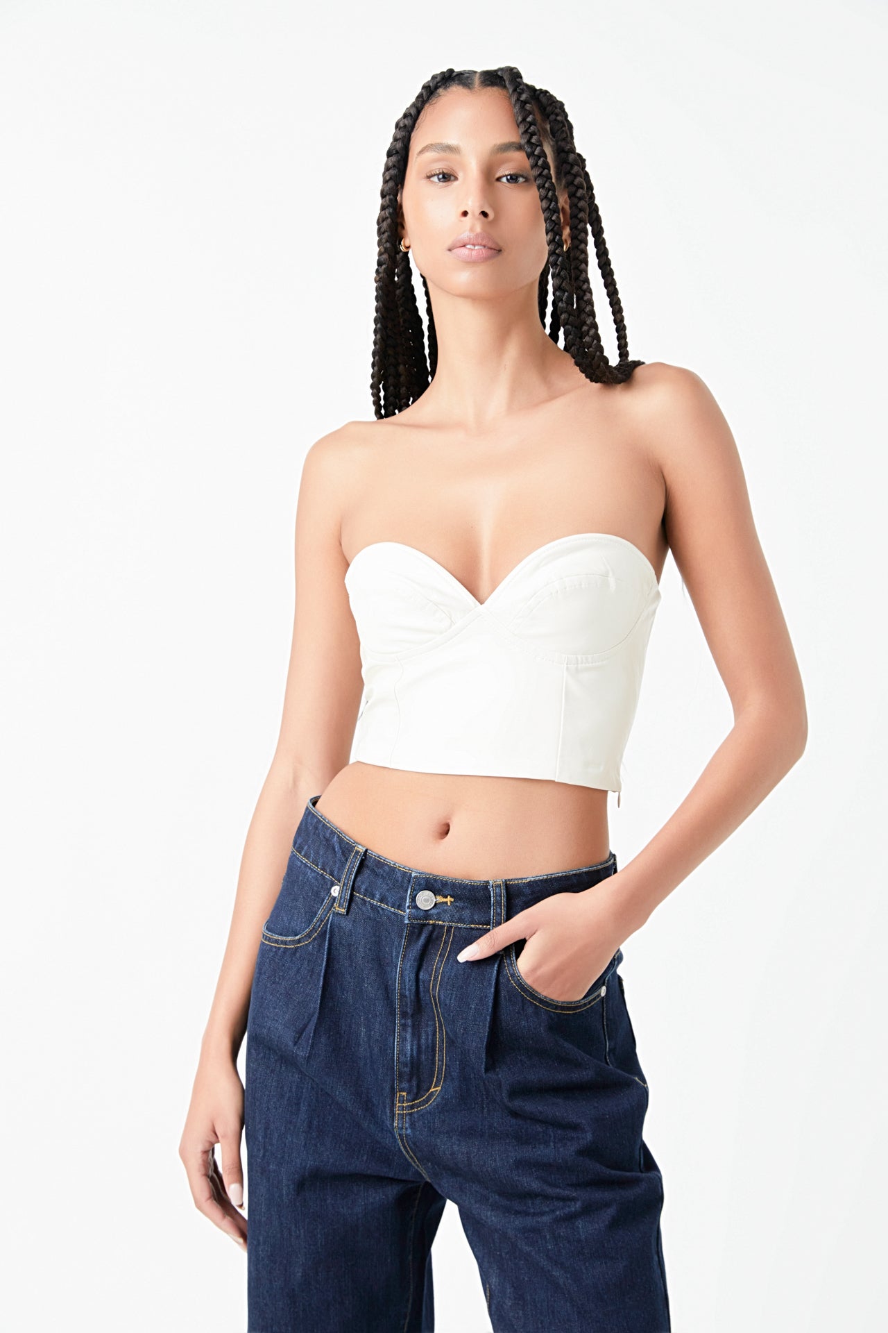 GREY LAB - Cropped Leather Bustier Top - TOPS available at Objectrare