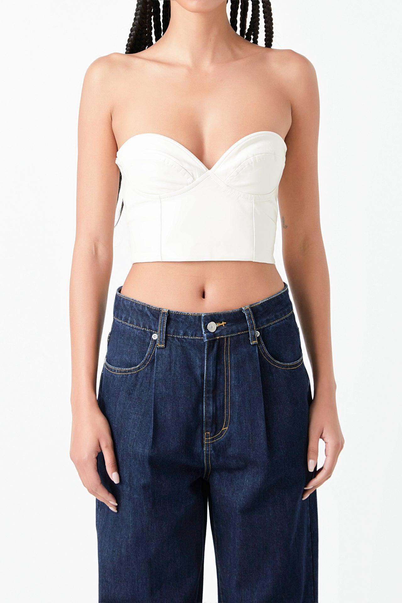GREY LAB - Cropped Leather Bustier Top - TOPS available at Objectrare