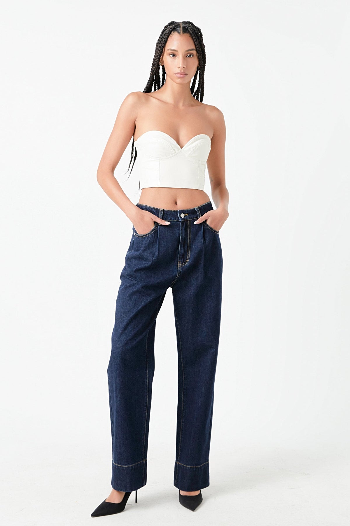 GREY LAB - Cropped Pu Bustier Top - TOPS available at Objectrare