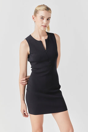 GREY LAB - Front Zip Sleeveless Knit Mini Dress - DRESSES available at Objectrare