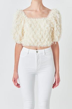 ENDLESS ROSE - Endless Rose - Mesh Trimmed Puff Sleeve Top - TOPS available at Objectrare