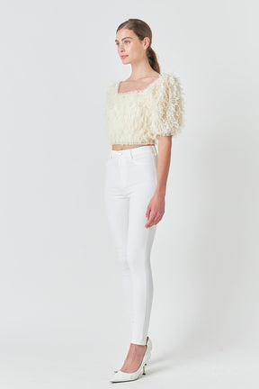 ENDLESS ROSE - Endless Rose - Mesh Trimmed Puff Sleeve Top - TOPS available at Objectrare