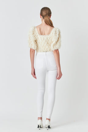 ENDLESS ROSE - Endless Rose - Mesh Trimmed Puff Sleeve Top - TOPS available at Objectrare