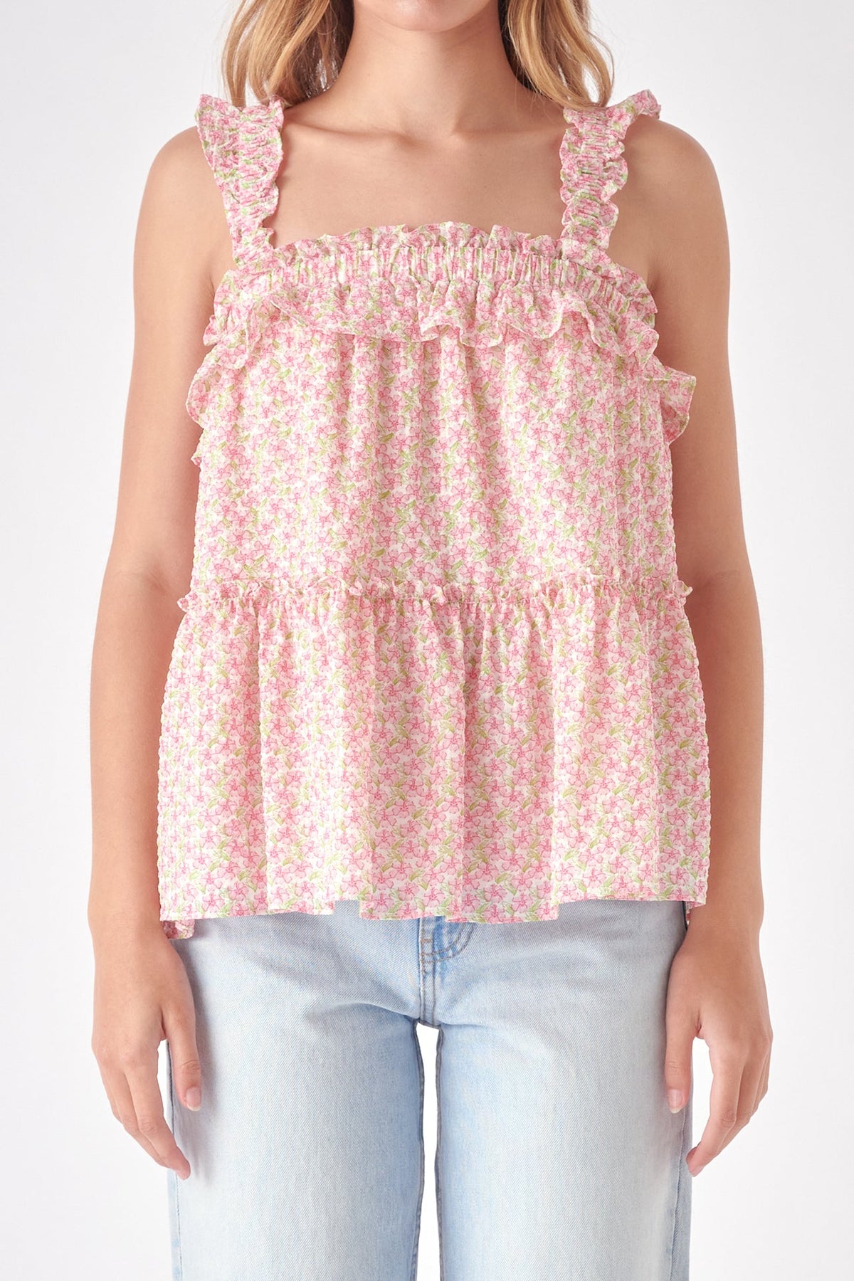 FREE THE ROSES - Free The Roses - Floral Textured Flounce Top - TOPS available at Objectrare