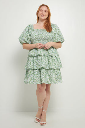 ENGLISH FACTORY - English Factory - Crinkled Floral Linen Smocked Tiered Mini - DRESSES available at Objectrare