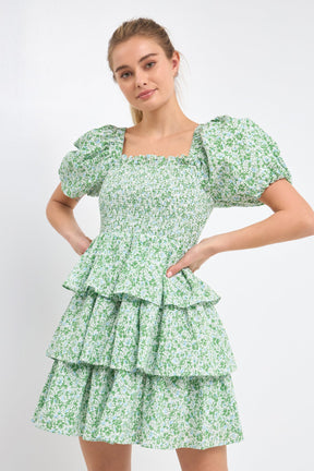 FREE THE ROSES - Crinkled Floral Linen Smocked Tiered Mini - DRESSES available at Objectrare