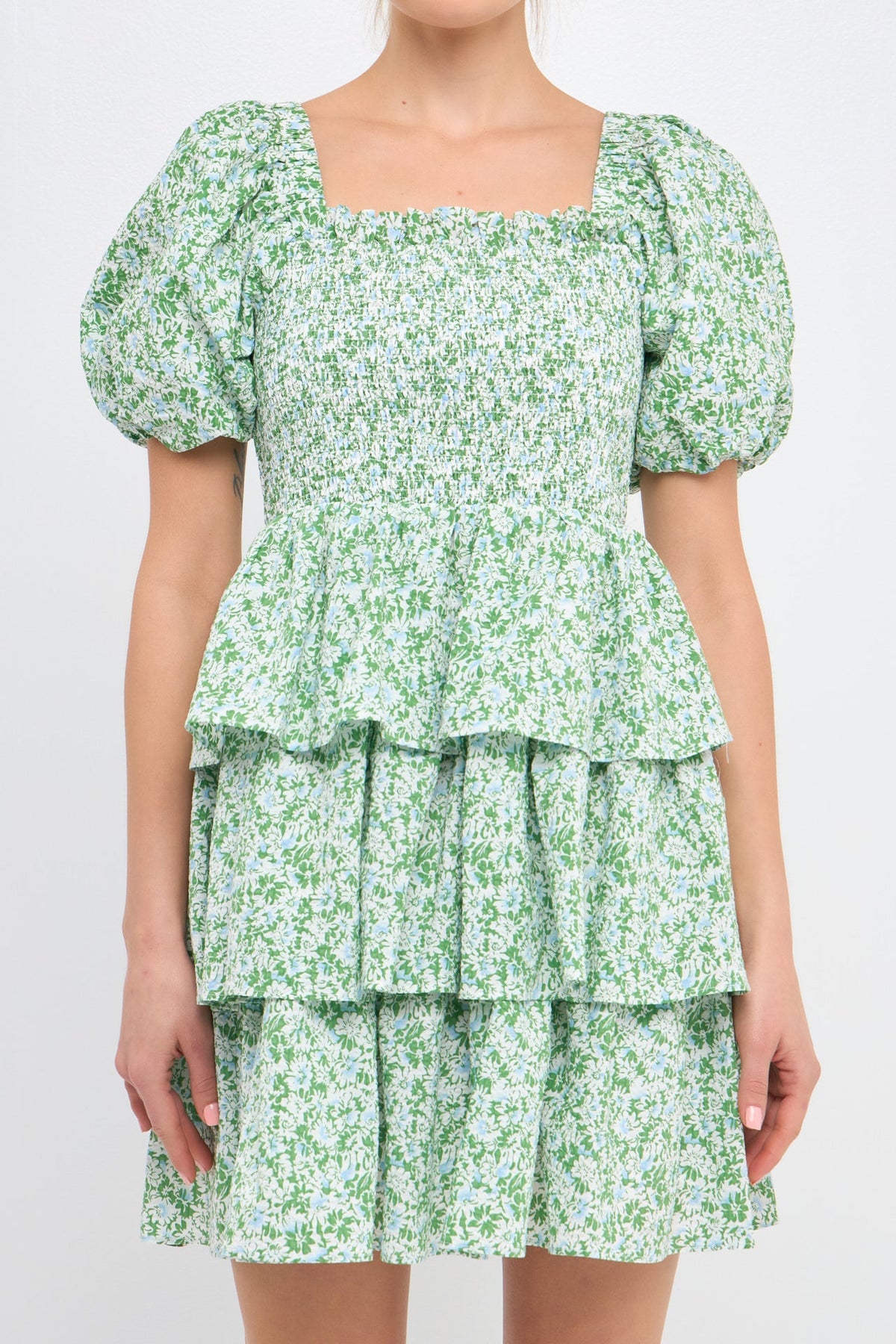 FREE THE ROSES - Crinkled Floral Linen Smocked Tiered Mini - DRESSES available at Objectrare