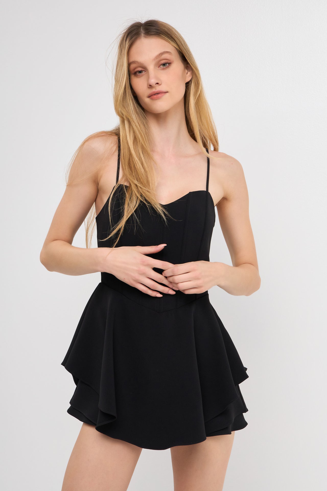 ENDLESS ROSE - Corset Bustier Ruffled Romper - ROMPERS available at Objectrare