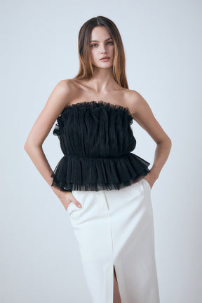 ENDLESS ROSE - Strapless Tulle Peplum Top - TOPS available at Objectrare