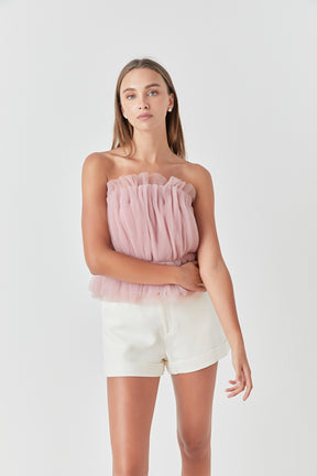ENDLESS ROSE - Strapless Tulle Peplum Top - TOPS available at Objectrare