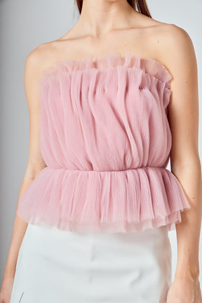 ENDLESS ROSE - Strapless Tulle Peplum Top - TOPS available at Objectrare
