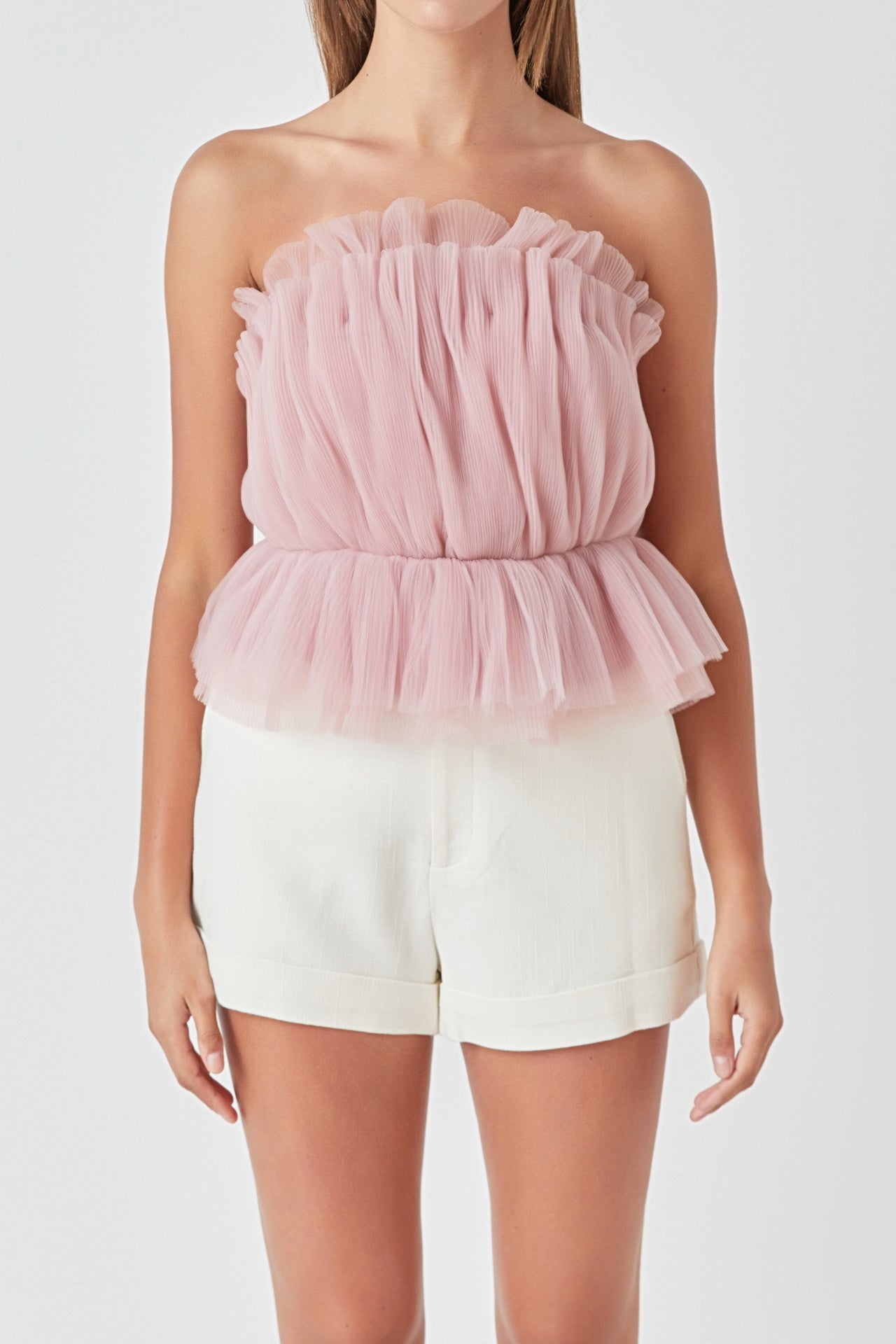 ENDLESS ROSE - Strapless Tulle Peplum Top - TOPS available at Objectrare