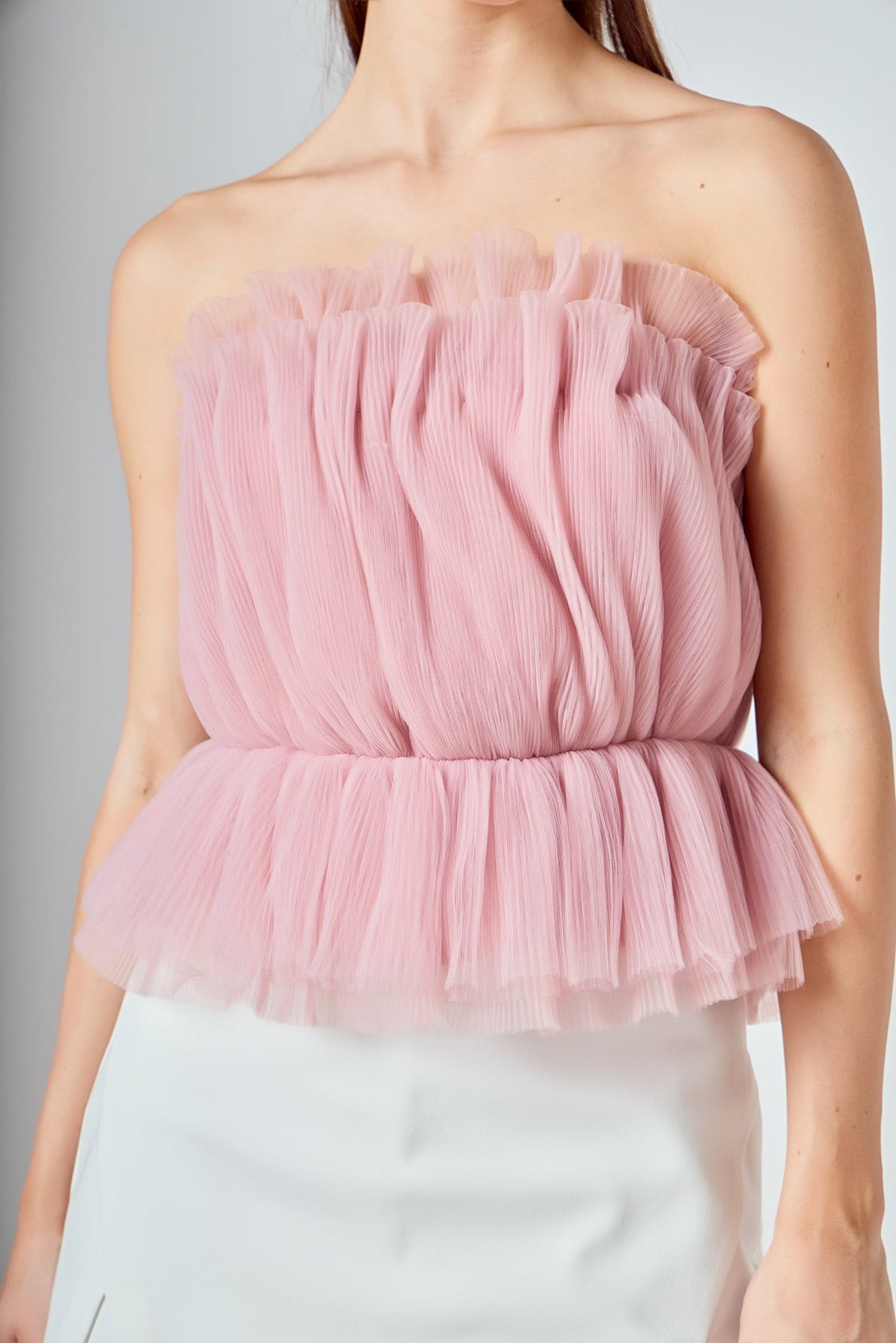 ENDLESS ROSE - Strapless Tulle Peplum Top - TOPS available at Objectrare