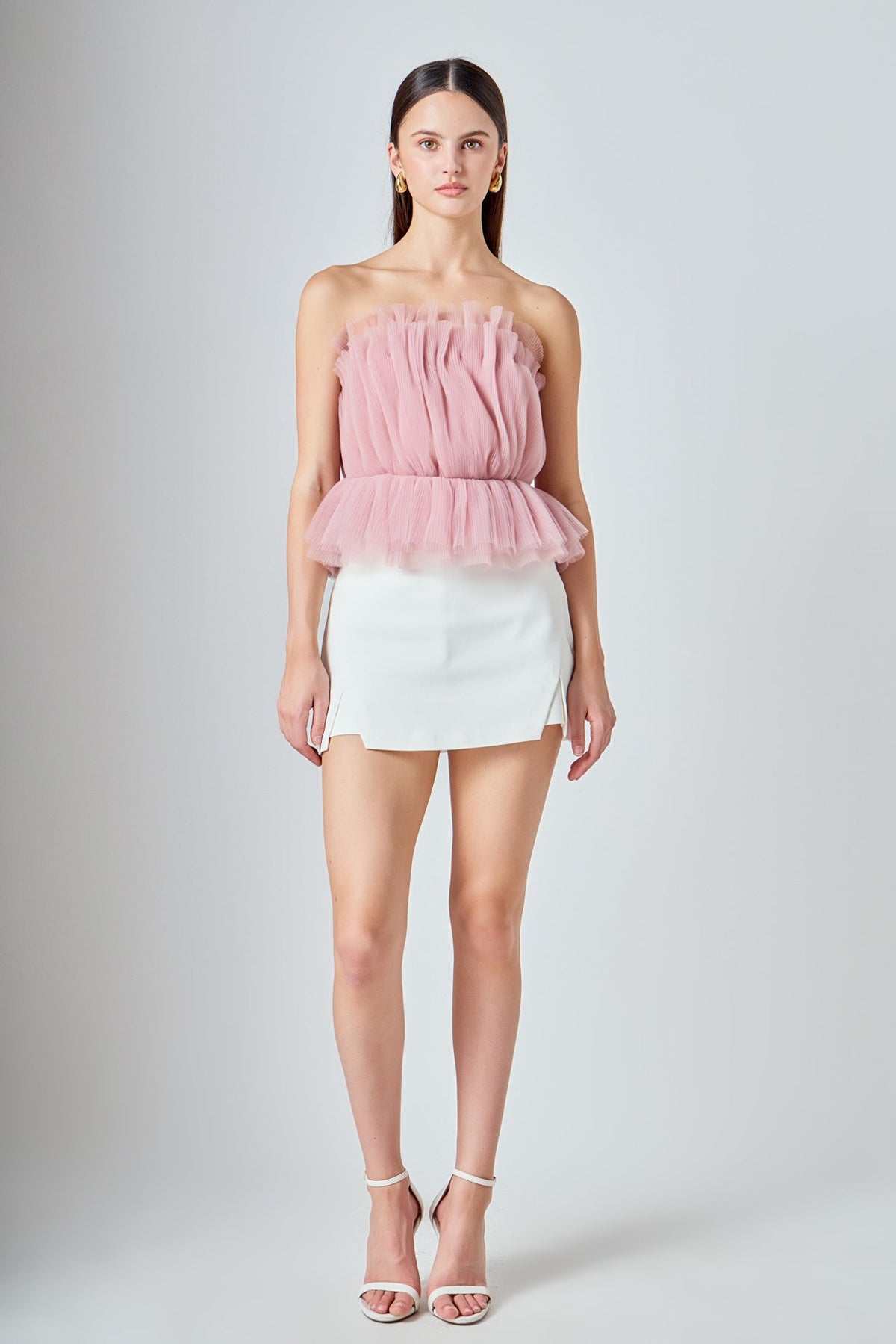 ENDLESS ROSE - Strapless Tulle Peplum Top - TOPS available at Objectrare
