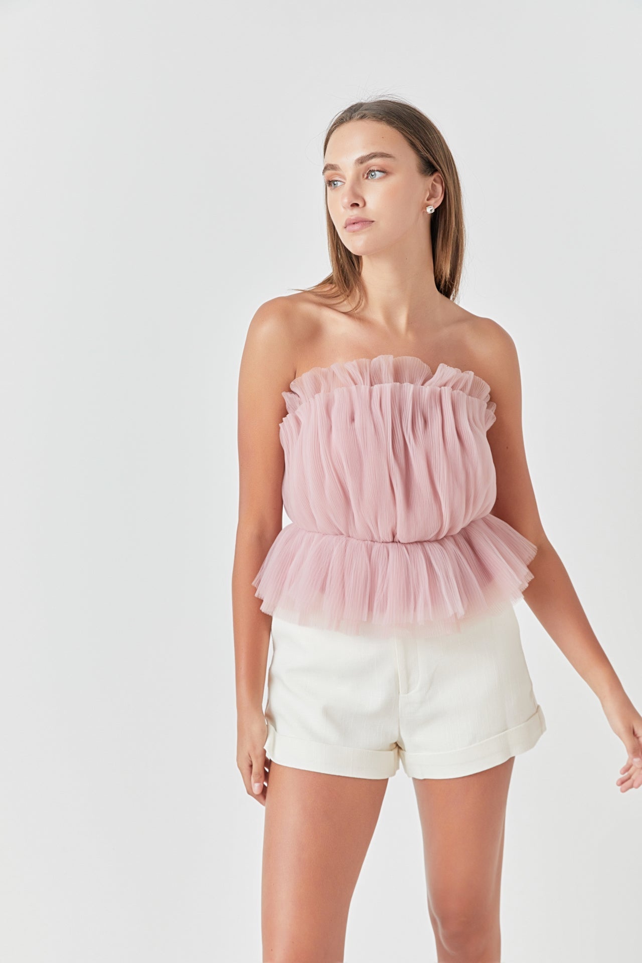 ENDLESS ROSE - Endless Rose - Strapless Tulle Peplum Top - TOPS available at Objectrare