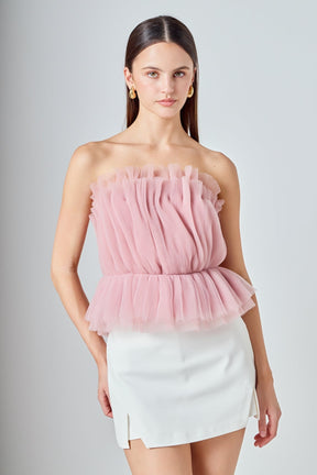 ENDLESS ROSE - Strapless Tulle Peplum Top - TOPS available at Objectrare