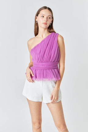 ENDLESS ROSE - Tulle One Shoulder Top - TOPS available at Objectrare