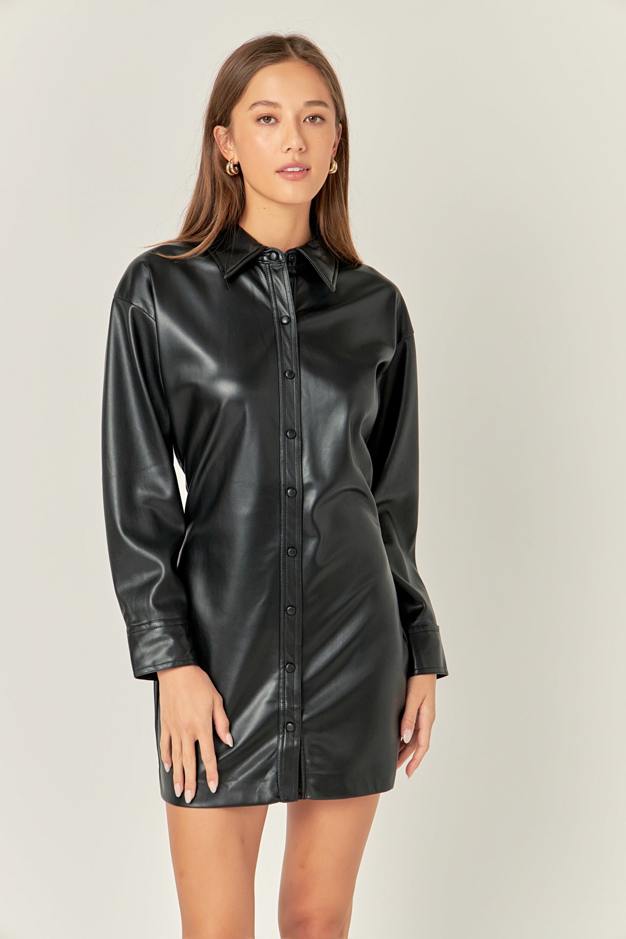 ENGLISH FACTORY - Faux Leather Cinched Mini Dress - DRESSES available at Objectrare