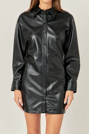 ENGLISH FACTORY - Faux Leather Cinched Mini Dress - DRESSES available at Objectrare