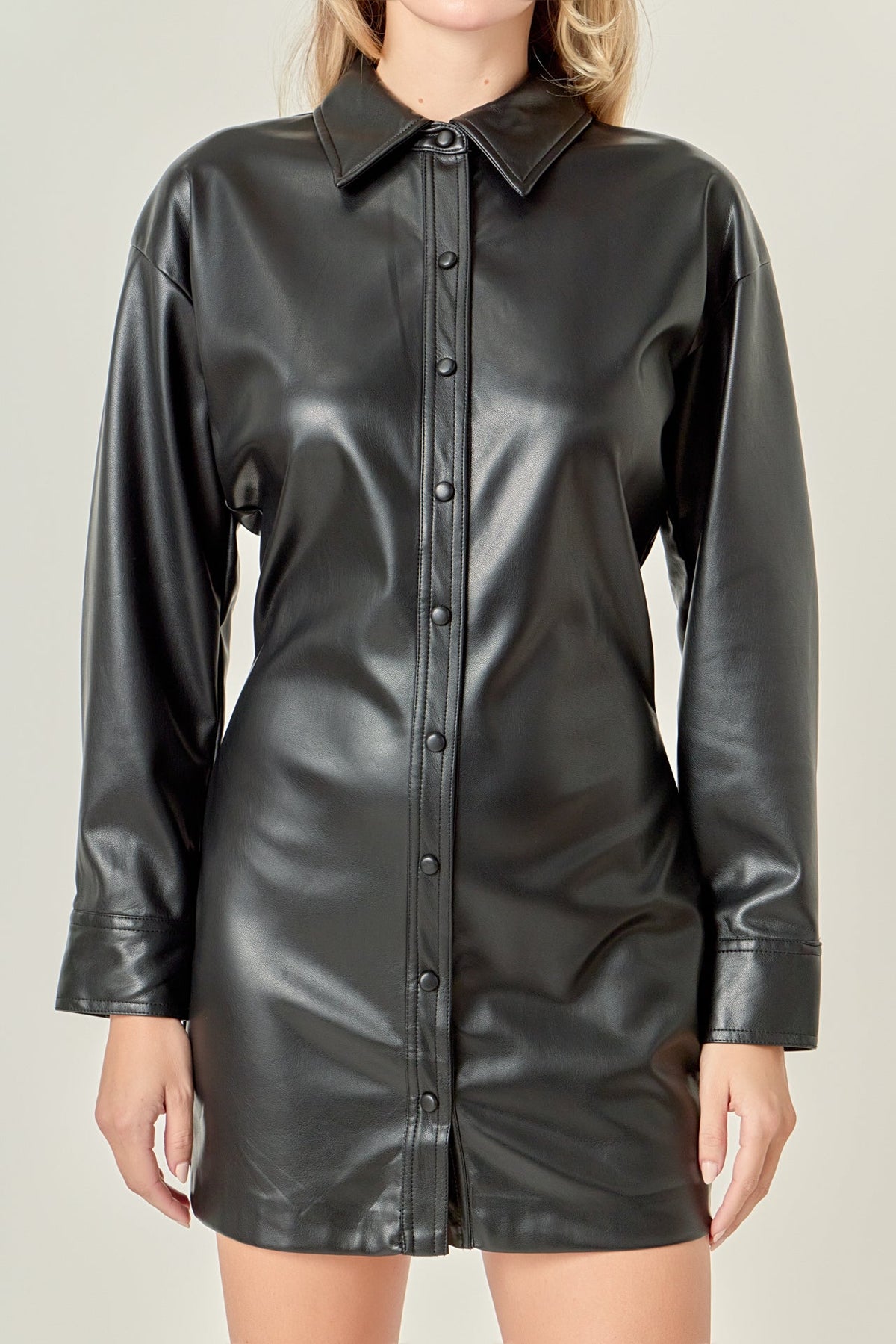 Faux Leather Cinched Mini Dress