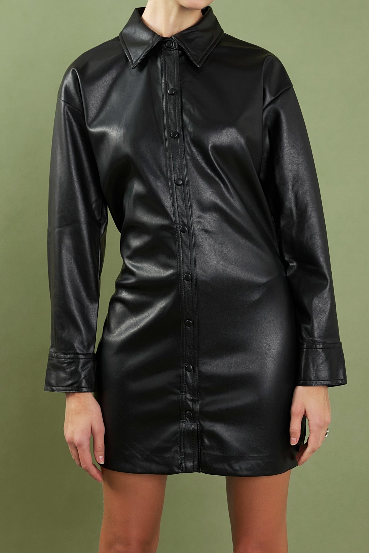 ENGLISH FACTORY - Faux Leather Cinched Mini Dress - DRESSES available at Objectrare