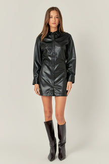 ENGLISH FACTORY - Faux Leather Cinched Mini Dress - DRESSES available at Objectrare