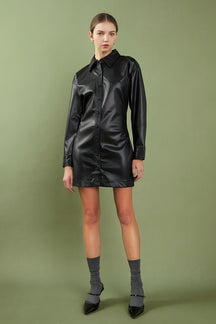 ENGLISH FACTORY - English Factory - Faux Leather Cinched Mini Dress - DRESSES available at Objectrare