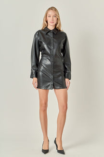 ENGLISH FACTORY - Faux Leather Cinched Mini Dress - DRESSES available at Objectrare