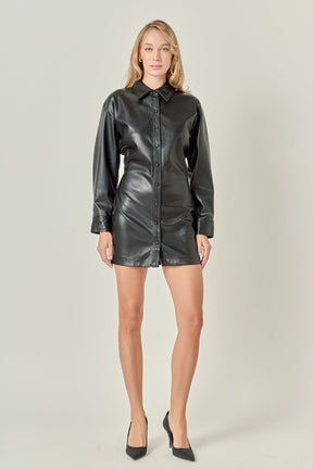 ENGLISH FACTORY - Faux Leather Cinched Mini Dress - DRESSES available at Objectrare