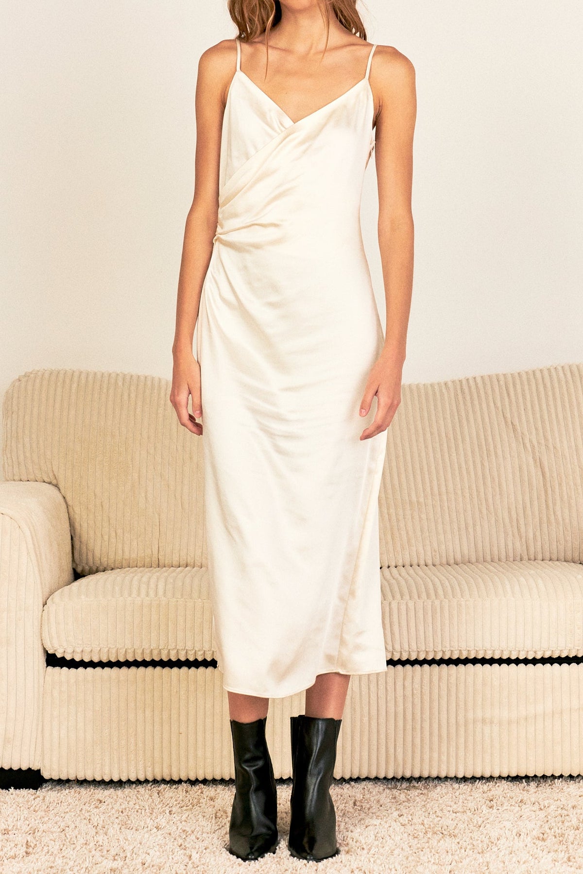 ENDLESS ROSE - Satin Wrap Midi Dress - DRESSES available at Objectrare
