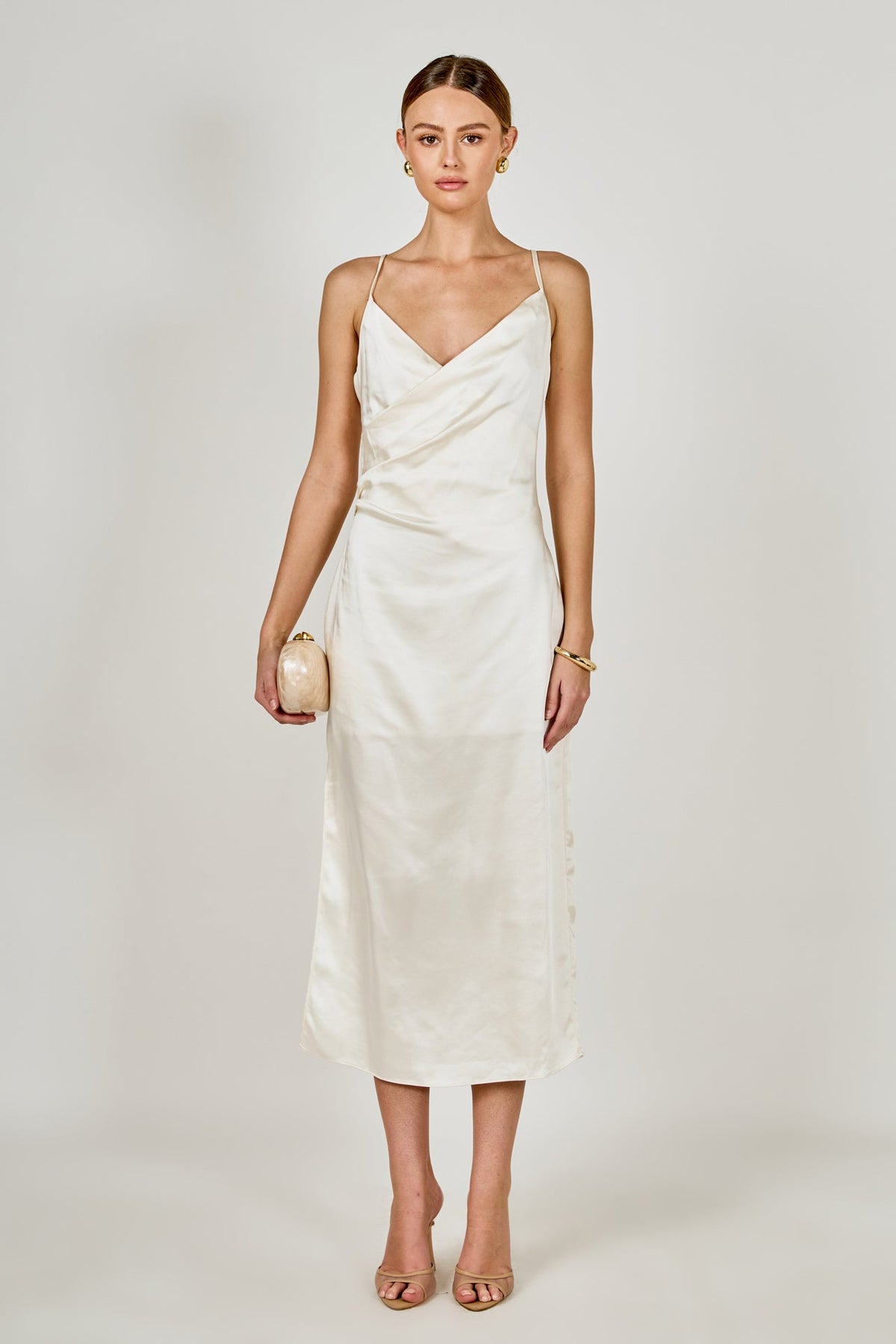 ENDLESS ROSE - Satin Wrap Midi Dress - DRESSES available at Objectrare