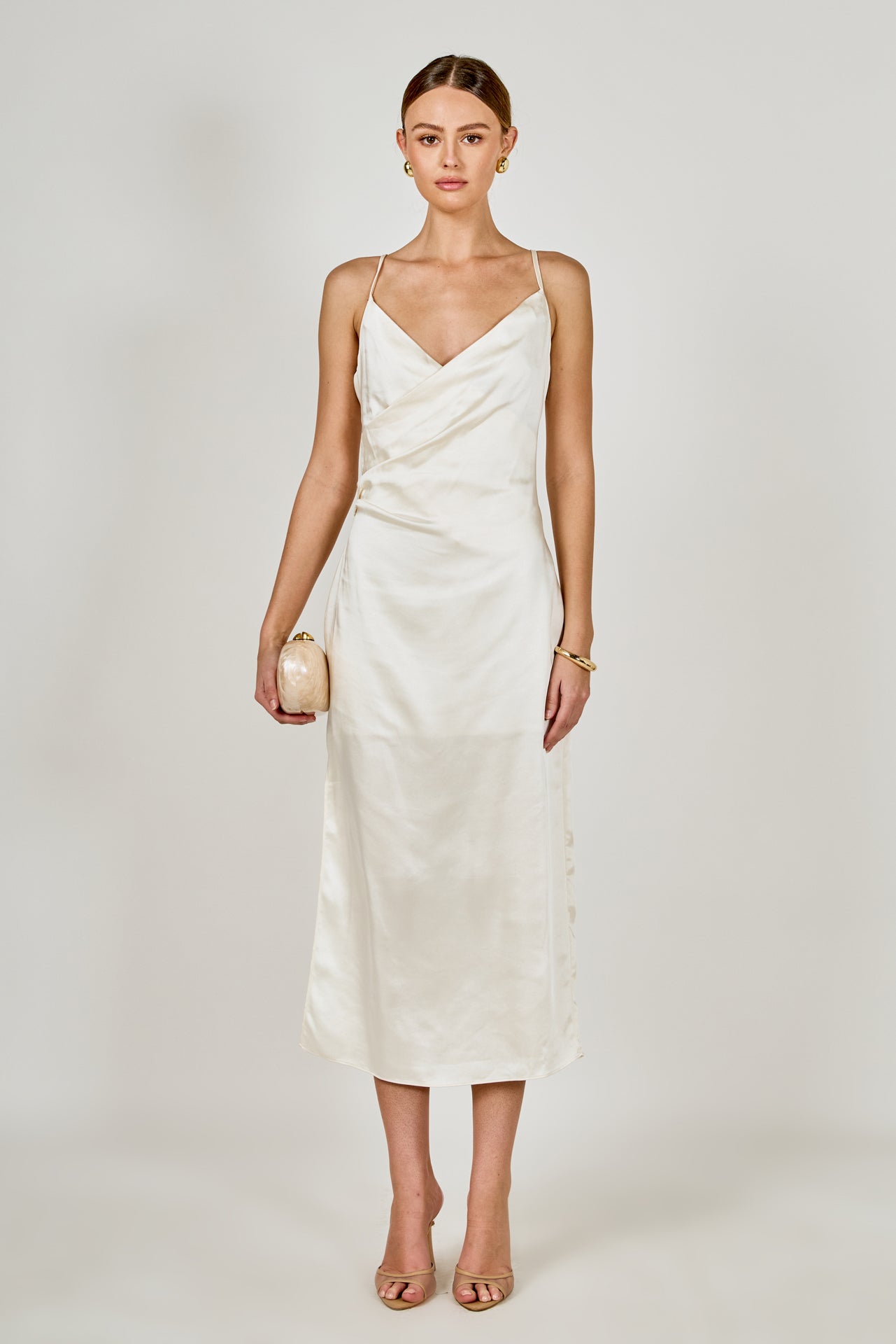 ENDLESS ROSE - Satin Wrap Midi Dress - DRESSES available at Objectrare