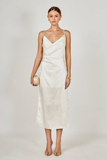 ENDLESS ROSE - Satin Wrap Midi Dress - DRESSES available at Objectrare