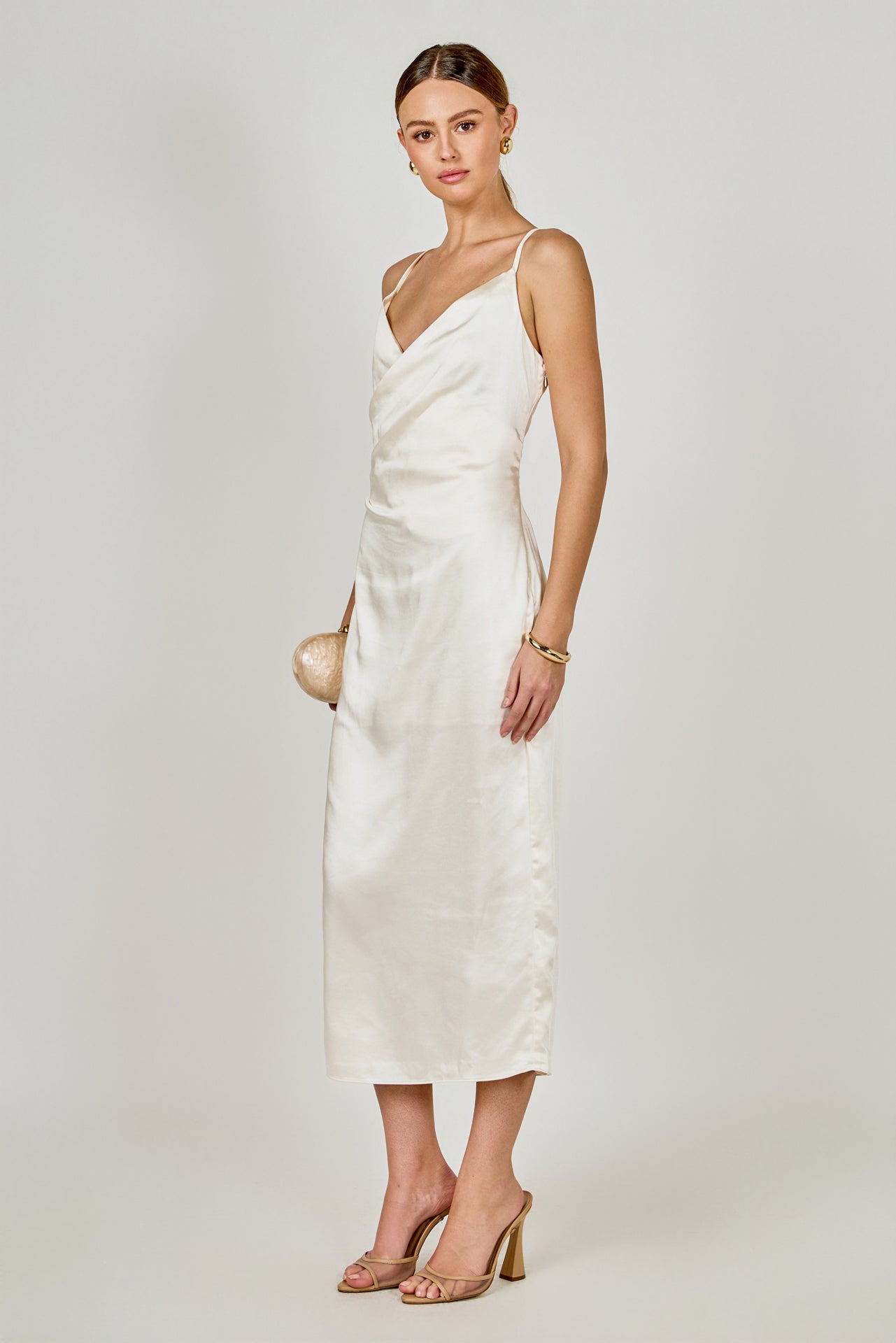 ENDLESS ROSE - Satin Wrap Midi Dress - DRESSES available at Objectrare