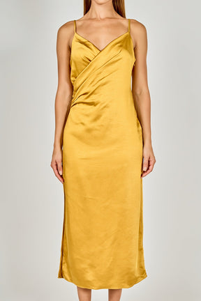 ENDLESS ROSE - Satin Wrap Midi Dress - DRESSES available at Objectrare
