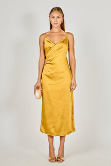 ENDLESS ROSE - Satin Wrap Midi Dress - DRESSES available at Objectrare
