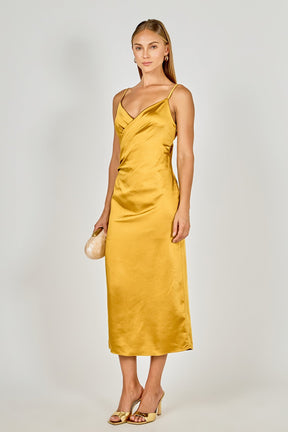 ENDLESS ROSE - Satin Wrap Midi Dress - DRESSES available at Objectrare