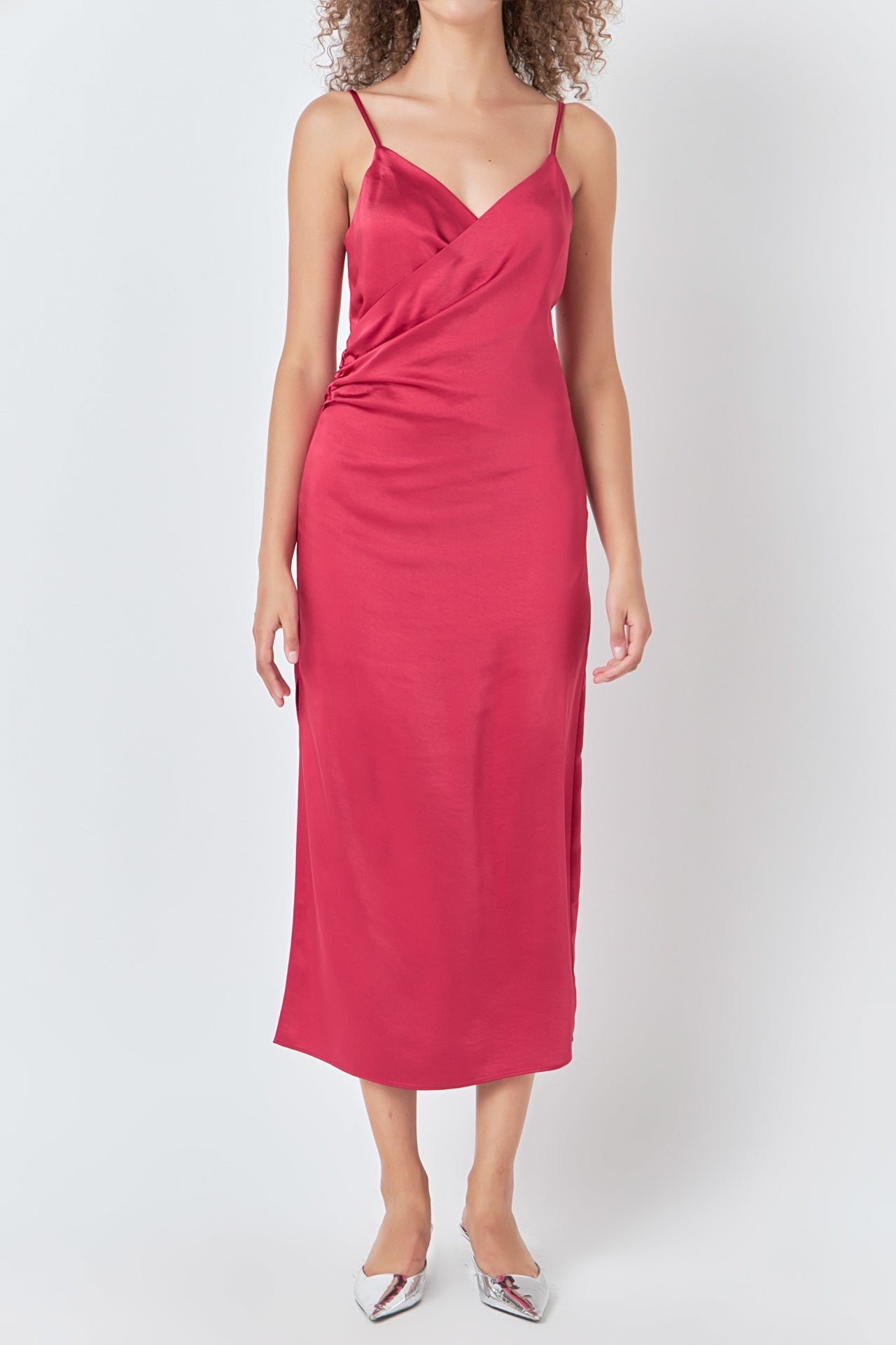 Satin Wrap Midi Dress