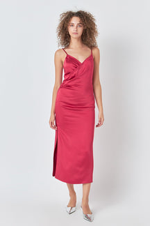 ENDLESS ROSE - Satin Wrap Midi Dress - DRESSES available at Objectrare