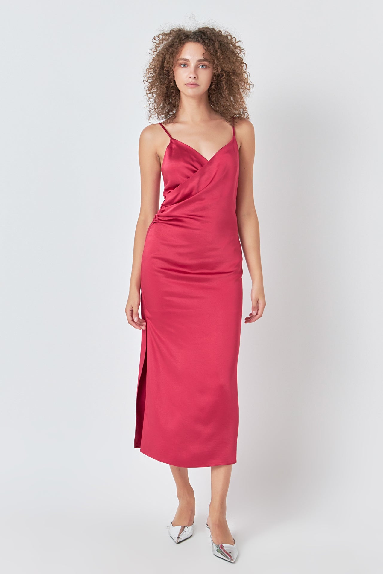 Satin Wrap Midi Dress