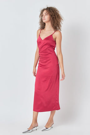 ENDLESS ROSE - Satin Wrap Midi Dress - DRESSES available at Objectrare
