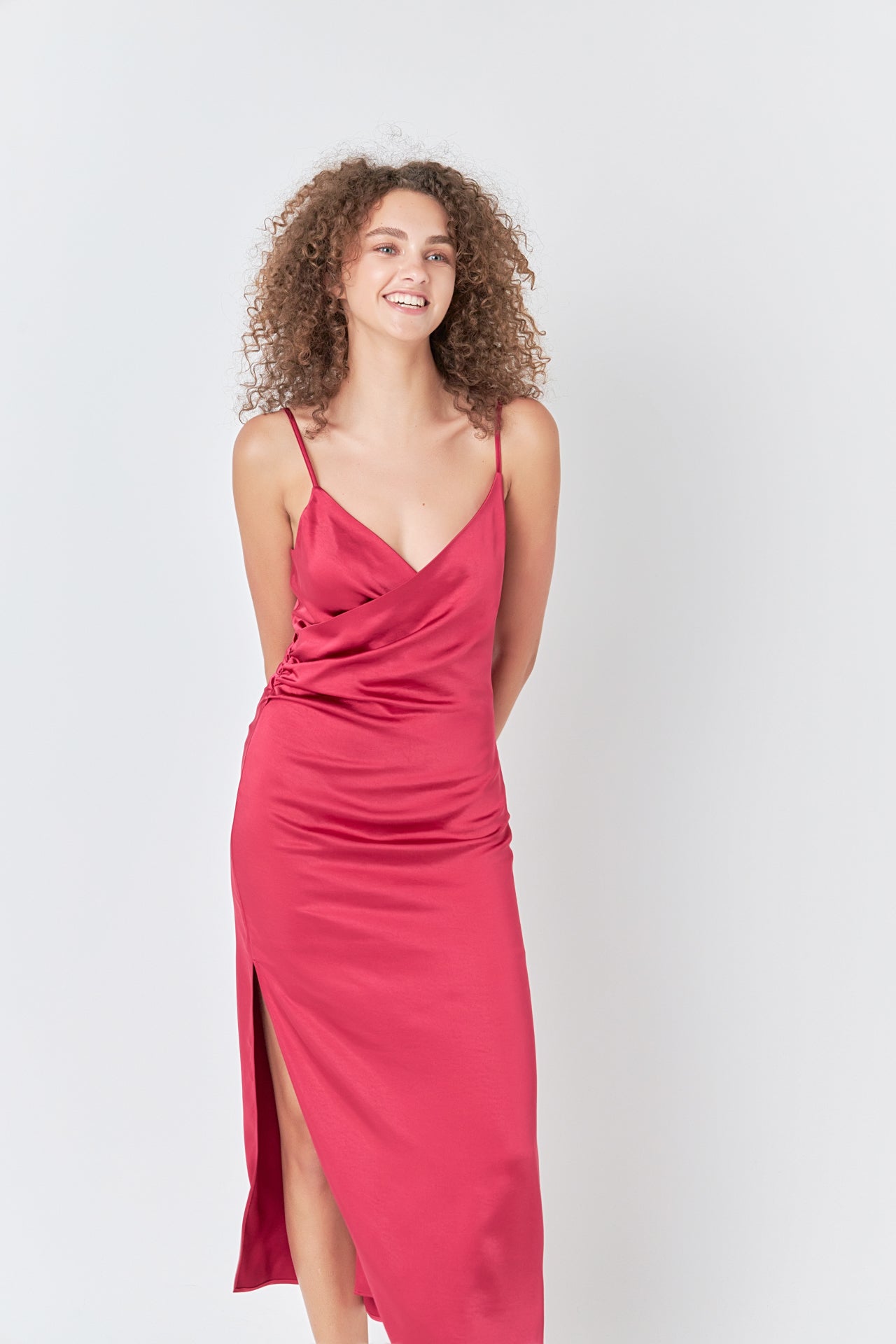 ENDLESS ROSE - Endless Rose - Satin Wrap Midi Dress - DRESSES available at Objectrare