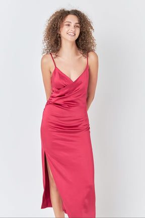 ENDLESS ROSE - Satin Wrap Midi Dress - DRESSES available at Objectrare