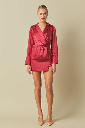 ENDLESS ROSE - Endless Rose - Long Sleeve Satin Mini Dress - DRESSES available at Objectrare