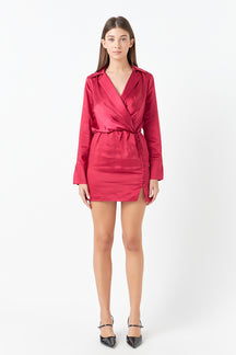 ENDLESS ROSE - Long Sleeve Satin Mini Dress - DRESSES available at Objectrare