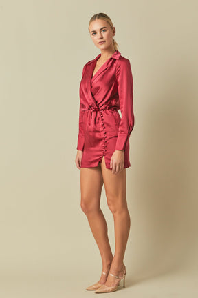 ENDLESS ROSE - Endless Rose - Long Sleeve Satin Mini Dress - DRESSES available at Objectrare