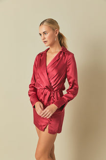 ENDLESS ROSE - Endless Rose - Long Sleeve Satin Mini Dress - DRESSES available at Objectrare