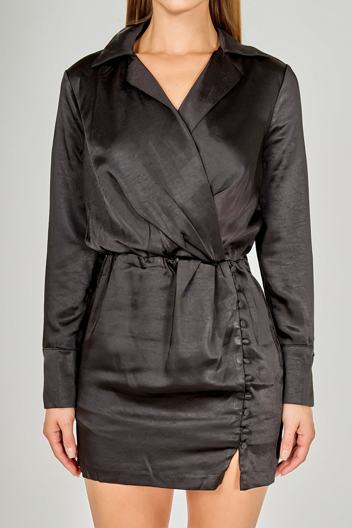 ENDLESS ROSE - Long Sleeve Satin Mini Dress - DRESSES available at Objectrare