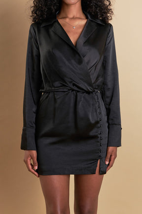 ENDLESS ROSE - Long Sleeve Satin Mini Dress - DRESSES available at Objectrare